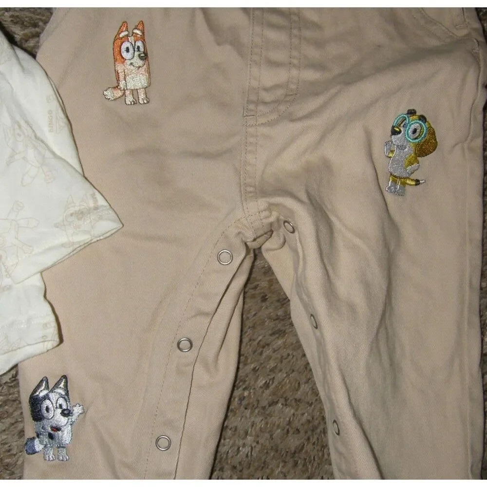 NEW Boys Sz 12 Months BLUEY Embroidered Overalls & Long Sleeve Shirt 2 Pc Outfit